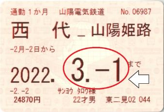 山陽電気鉄道　山陽電鉄　定期券